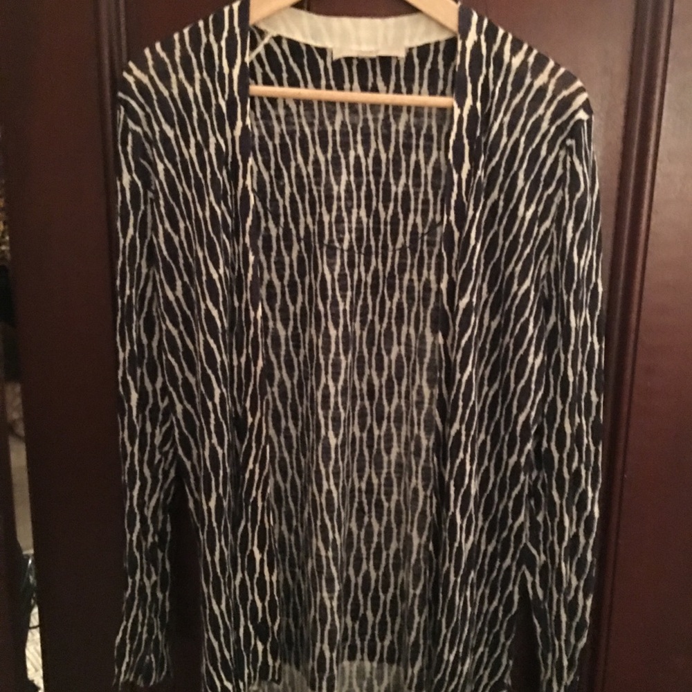 Navy/White Open Front Sweater/ Buttonless Sweater. - image 1